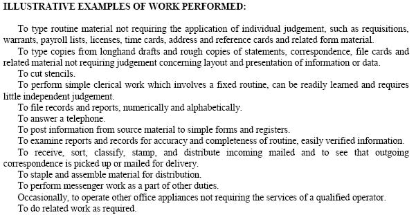 Sample Job Specification Illustrative Examples of Work Performed - Clerk Typist
